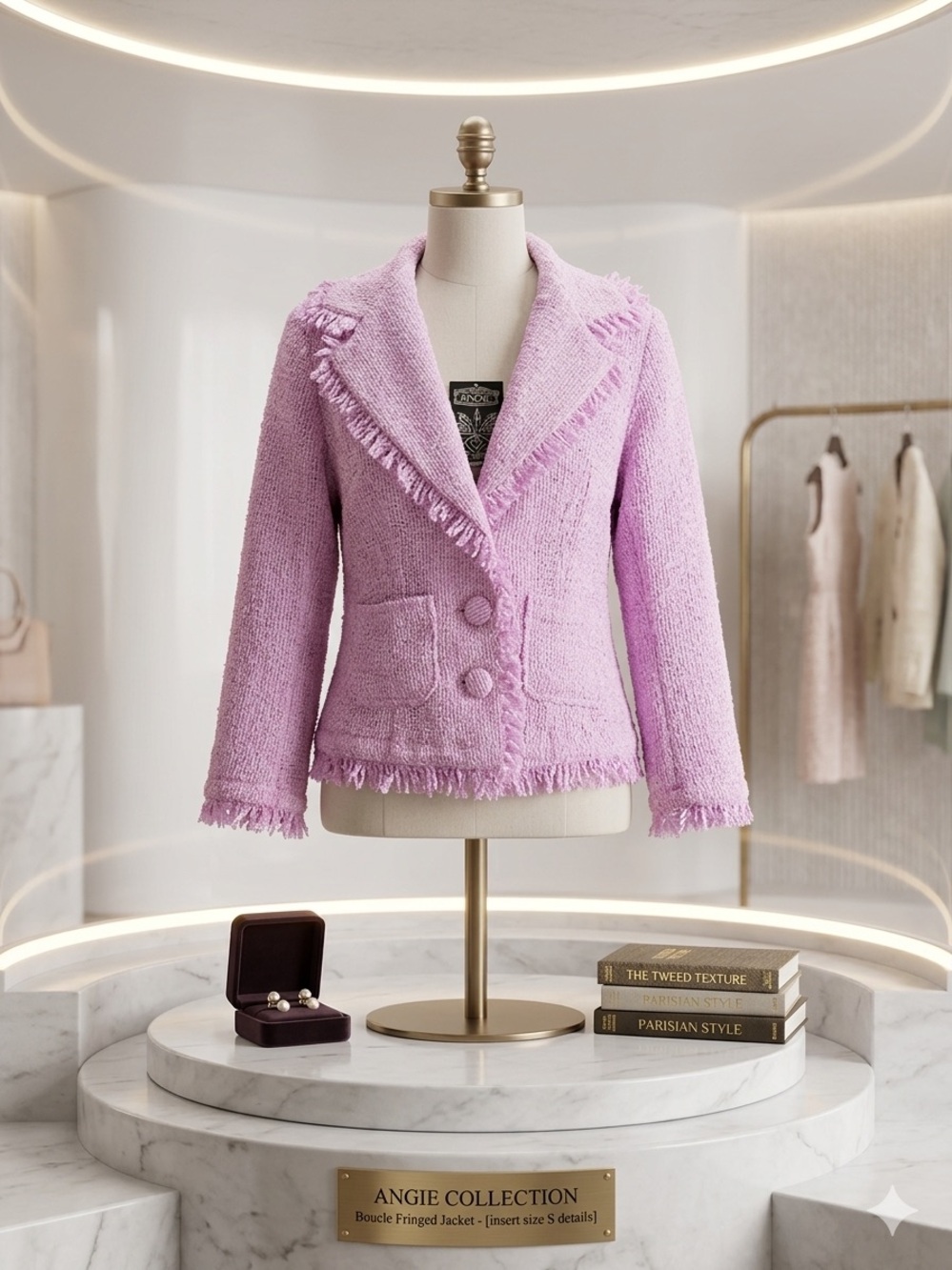 Angie Collection Bouclé Fringed Jacket in Lavender